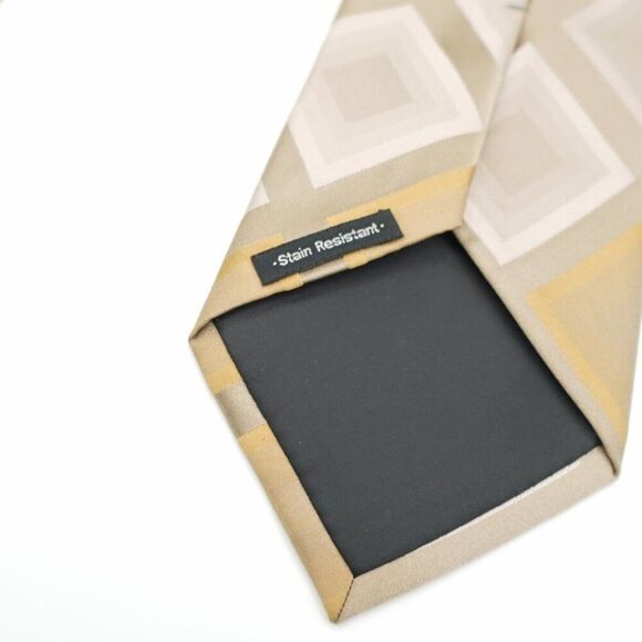 Van Heusen Beige Tan Woven Stain Resistant Geometric‎ Wide Silk Tie - Picture 4 of 7